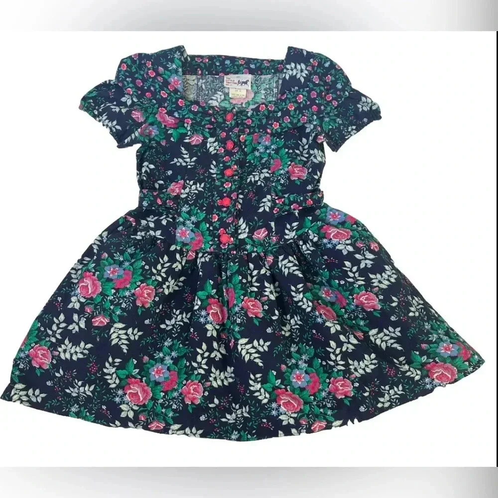The Little Trotter Inc Sz 14 Girls 80s Boat Neck Floral Crinoline Party Dress